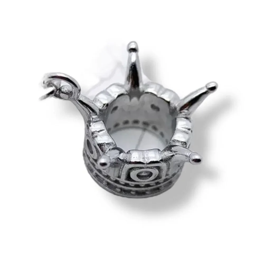 925 Sterling Silver Round Pavé and Bezel Set Crystal Crown Charm - Picture 3 of 5
